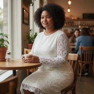 Vintage Lauren Michaels Ivory Long Sleeve Lace Dress Size 14W
